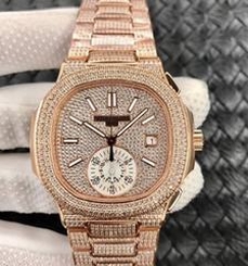Patek Philippe Nautilus Chronograph 5980/1R-001 PF Rose Gold & Diamonds Diamond Dial Swiss 7750