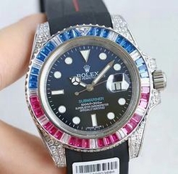 Rolex Glidelock oyster perpetual submariner for Mens 40mm blue Diamonds rubber