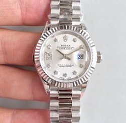 Silver Rolex Watch Lady Datejust Swiss Movement Diamonds Dial