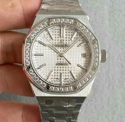 Audemars Piguet Royal Oak 15450 JF Stanless Steel & Diamonds Silver Dial Swiss 3120