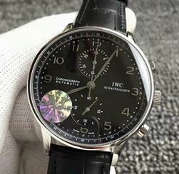 IWC Portuguese Chronograph Stainless Steel & Diamonds Black Dial Swiss 7750