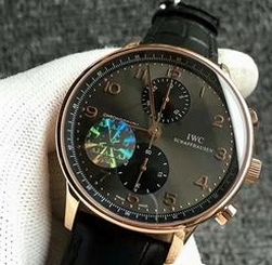 Replica IWC Portuguese Chronograph Rose Gold & Diamonds Black Dial Swiss 7750
