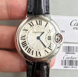 Ballon Bleu De Cartier 33MM W6920084 TW Leather Silver Dial Swiss Ronda Quartz