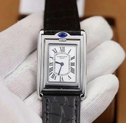 Cartier Tank flip-over turn case Black leather strap Swiss quartz 24MM x 31MM