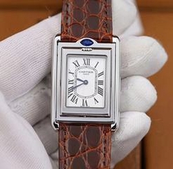 Cartier Tank flip-over turn case Brown leather strap Swiss quartz 24MM x 31MM