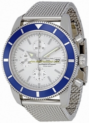Breitling Watches : A1332016/G698-SS Automatic COSC Silver Chronograph With Date At 3 Dial Ocean Classic Steel Mesh Band Men Watch