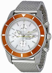 Breitling Watches : A1332033/G698-SS Automatic COSC Stratus Silver Chronograph With Date At 3 Dial Ocean Classic Steel Mesh Band Men Watch