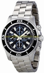 Breitling Watches : A1334102/BA83-SS Automatic Black Chronograph With Abyss Blue Accents, Luminescent Index Markers, Date At 3 Dial Stainless Steel Band Men Watch