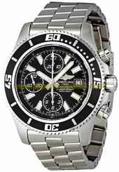 Breitling Watches : A1334102/BA84-SS Automatic Black Chronograph With Abyss White Accents, Luminescent Index Markers, Date At 3 Dial Stainless Steel Band Men Watch
