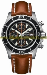 Breitling Watches : A1334102/BA85-LS Automatic Black Chronograph With Abyss Orange Accents, Luminescent Index Markers, Date At 3 Dial Brown Calfskin Leather Band Men Watch