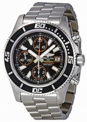 Breitling Watches : A1334102/BA85-SS Automatic Black Chronograph With Abyss Orange Accents, Luminescent Index Markers, Date At 3 Dial Stainless Steel Band Men Watch