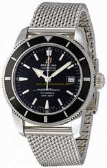 Breitling Watches : A1732124/BA61-SS Automatic Black With Index Markers And Date At 3 Dial Ocean Classic Steel Mesh Band Men Watch