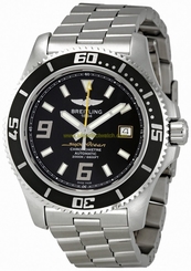 Breitling Watches : A1739102/BA78-SS Automatic Black With Abyss Yellow Accents, Luminescent Index And Arabic Markers, Date At 3 Dial Stainless Steel Band Men Watch