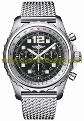 Breitling Watches : A2336035/BA68-SS Automatic Volcano Black Chronograph With Luminescent Hands And Markers, Date Between 4 And 5 Dial Aero Classic Mesh Stainless Steel Band Men Watch