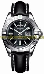 Breitling Watches : A49350L2/BA07-LST Automatic COSC Trophy Black With Index Hour Markers And Large Double Date At 3 Dial Black Calfskin Leather Strap Band Men Watch