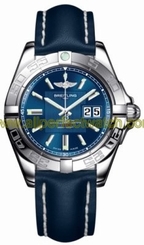 Breitling Watches : A49350L2/C806-LST Automatic COSC Metallica Blue With Index Hour Markers And Large Double Date At 3 Dial Blue Calfskin Leather Strap Band Men Watch
