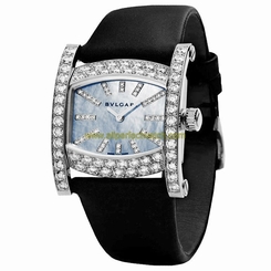 Bvlgari Watches : AAW36D2BL-12 Quartz Light Blue Mother of Pearl Diamond Dial 18ct White Gold Diamond Bezel Black Satin Women Watch