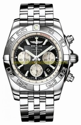 Breitling Watches : AB011012/B967-SS Automatic Onyx Black With Silver Sub-dials And Date At 4 Dial Stainless Steel Band Men Watch