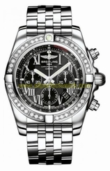 Breitling Watches : AB011053/B956-SS Automatic COSC Black Chronograph Dial Polished Stainless Steel Band Men Watch
