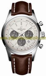Breitling Watches : AB015212/G724-LS Automatic Silver Chronograph With Anthracite Subdials, Index Hour Markers And Date Between 4 And 5 Dial Brown Leather Band Men Watch