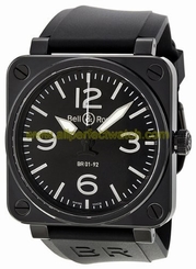 Bell & Ross Watches : BR01-92-Black-Ceramic Automatic Black Dial Rubber Black Band Men Watch