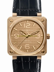 Bell & Ross Watches : BR01-92-Rose-Gold-Ignot Automatic Gold Dial Alligator/crocodile Leather Black Band Men Watch