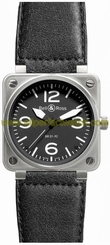 Bell & Ross Watches : BR01-92-Steel-Blackleather 100 Meters 46mm Automatic Men Watch