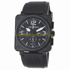 Bell & Ross Watches : BR01-94-Carbon Automatic Black Dial Rubber Black Band Men Watch
