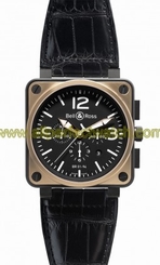 Bell & Ross Watches : BR01-94-Pink-Gold-Carbon Automatic Black Dial Alligator/crocodile Leather Black Band Men Watch