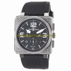 Bell & Ross Watches : BR01-94-Titanium Automatic Black Dial Rubber Black Band Men Watch