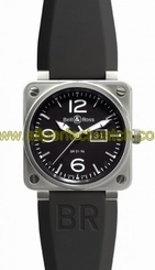 Bell & Ross Watches : BR01-96-Grande-Date Automatic Black Dial Rubber Black Band Men Watch