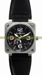 Bell & Ross Watches : BR01-97-Steel-Black Automatic Black Dial Calfskin Leather Black Band Men Watch