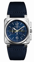 Bell & Ross Watches : BR0394-BLU-ST/SCA Automatic Chronograph Date Blue Leather Men Watch