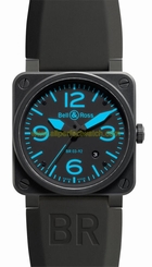Bell & Ross Watches : BR03-92-Blue Automatic Black Dial Rubber Black Band Men Watch