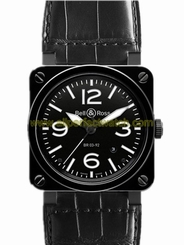 Bell & Ross Watches : BR03-92-CER-BLP_SCR Automatic Date Ceramic Crocodile Strap 42mm Men Watch