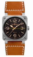 Bell & Ross Watches : BR03-92-Golden-Heritage Automatic Brown Dial Date Leather Men Watch