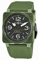 Bell & Ross Watches : BR03-92-Military-Ceramic Automatic Black Dial Rubber Green Band Men Watch