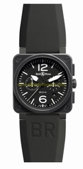 Bell & Ross Watches : BR03-94-Carbon Automatic Black Dial Rubber Black Band Men Watch