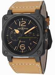 Bell & Ross Watches : BR03-94-Heritage Automatic Black Dial Calfskin Leather Beige Band Men Watch