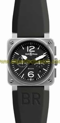 Bell & Ross Watches : BR03-94-Steel Automatic Black Dial Rubber Black Band Men Watch