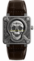 Bell & Ross Watches : BR-01-92-BURNING-SKULL Limited Edition of 500 Pieces Brown Alligator Strap Men Watch