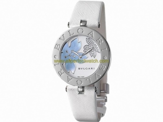 Bvlgari Watches : BZ30FDSL Quartz Diamond Pave and Floral Design White Leather Women Watch