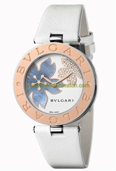 Bvlgari Watches : BZ35FDSGL Quartz Diamond Pave and Floral Design Dial 18ct Rose Gold Bezel White Leather Women Watch