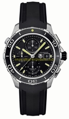 TAG Heuer Watches : CAK2111.FT8019 Self Winding Automatic Calibre 16 Movement Brushed And Polished Stainless Steel Black Dial Black Rubber Strap Band Men Watch