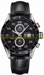 TAG Heuer Watches : CAR2A10.FC6235 Self Winding Automatic Calibre 1887 Polished Stainless Steel Black Red Accented Chronograph With Date At 3 Dial Black Crocodile Leather Band Men Watch