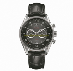 TAG Heuer Watches : CAR2B10.FC6235 Automatic Calibre 36 Black Dial Stainless Steel Case With Black Leather Strap Men Watch