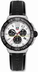 TAG Heuer Watches : CAU1111.FT6024 Formula One Chronograph White Dial Stainless Steel Case With Black Rubber Strap Men Watch