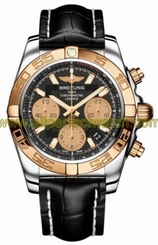 Breitling Watches : CB014012/BA53-CROC Automatic Black With Gold Sub-dials And Date At 4 Dial Crocodile Black Leather Band Men Watch