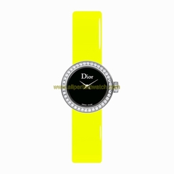 Christian Dior Watches : CD040110A008 Quartz Black Mother of Pearl Dial Diamond Bezel Yellow Leather Women Watch