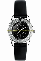 Christian Dior Watches : CD112119A001 Quartz Black Dial Diamond Bezel Black Leather Women Watch